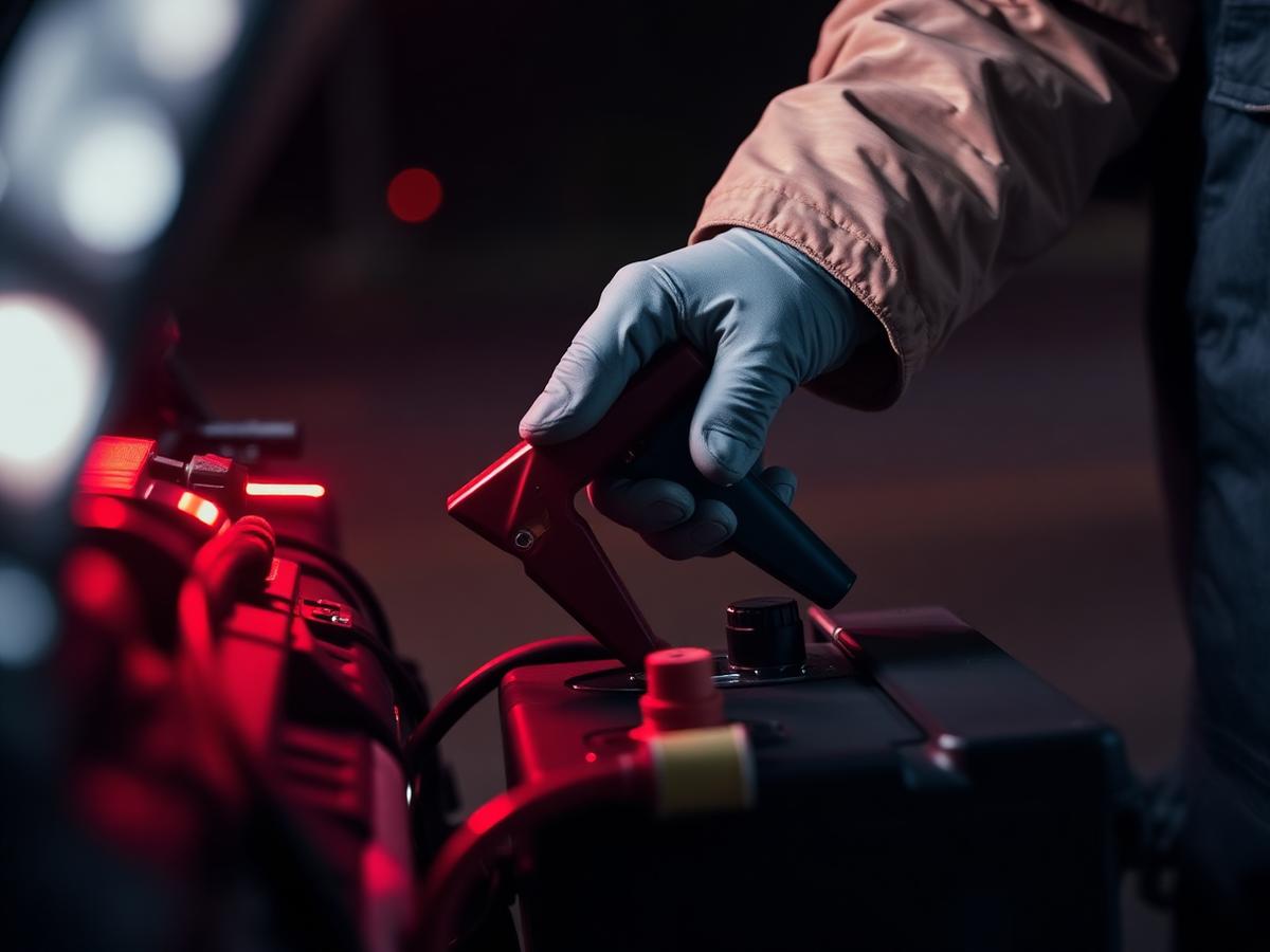 Atendimento de carga de bateria em veículo durante a noite